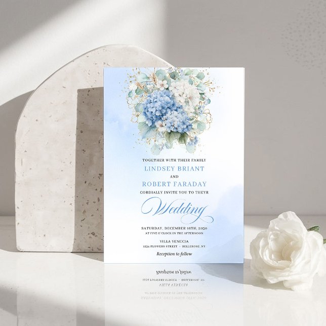 Convite de Casamento Jardim de Hortênsias Azuis At (Timeless Blue Hydrangea Garden Wedding Invitation)