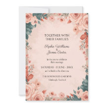 Convite de Casamento Jardim de Rosas Blush Empoeir