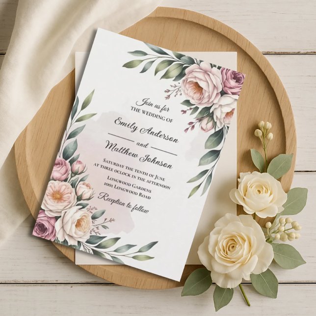 Convite de Casamento Jardim de Rosas Romântico Blu (Criador carregado)