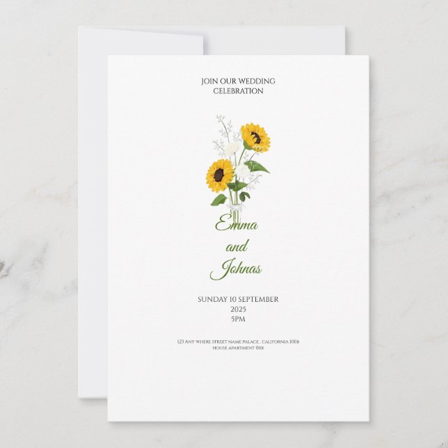 convite de casamento jardim dourado girassol (Frente)