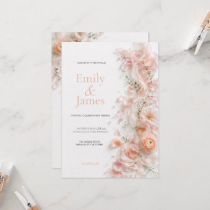 Convite de Casamento Jardim Fita de Seda Pêssego P