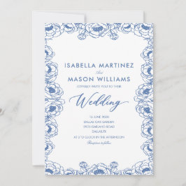 convite de casamento jardim floral azul empoeirado