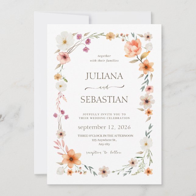 Convite de Casamento Jardim Floral de Flores Silve (Frente)