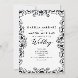convite de casamento JARDIM FLORAL FRENCH preto & 