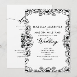 convite de casamento JARDIM FLORAL preto & branco