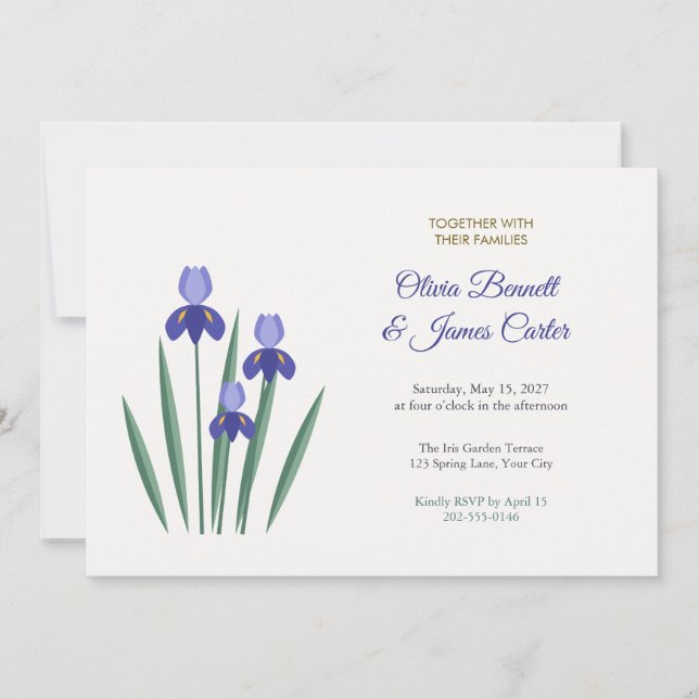 Convite de Casamento Jardim Íris Azul (Frente)