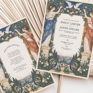 Convite de Casamento Jardim Pavão Art Nouveau