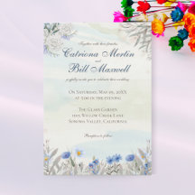 Convite de Casamento Jardim Primavera Floral Azul