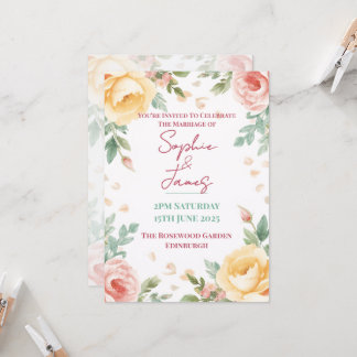 Convite de Casamento Jardim Rosa Amarelo Vintage