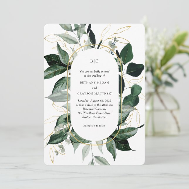 Convite de casamento jardim verde botânico arco mo (Em pé/Frente)
