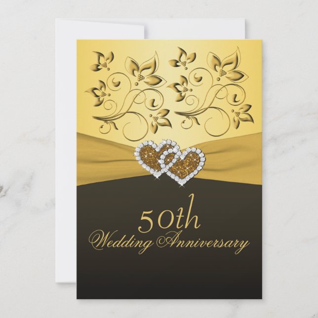 Convite de Casamento Joined Hearts 50º Aniversário (Frente)