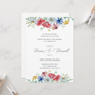 Convite de Casamento Judaico com Aquarela Floral