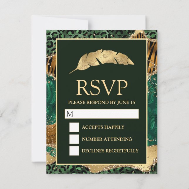 Convite de Casamento Jungle Safari Verde Dourado c (Frente)