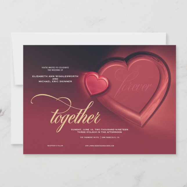 Convite de Casamento Juntos, Para Sempre, Dois Cor (Frente)