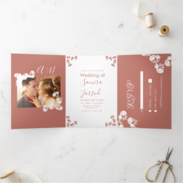 Convite de Casamento Kraft Salmão Motivo Botânico