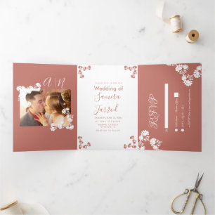 Convite de Casamento Kraft Salmão Motivo Botânico