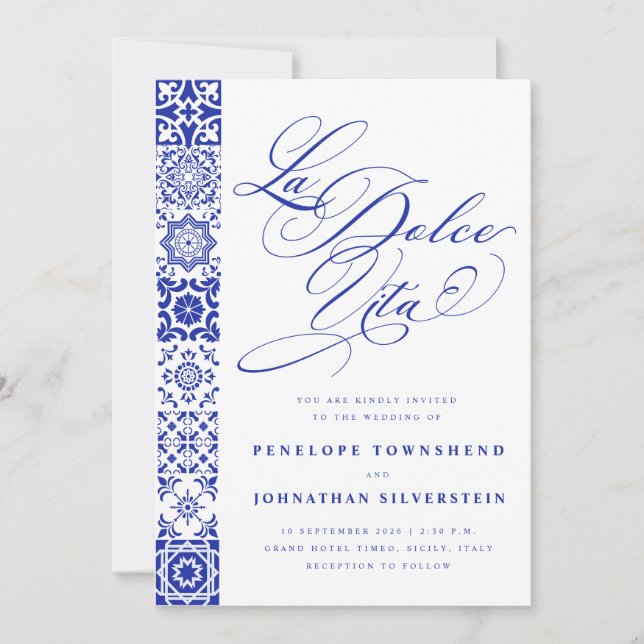 Convite de Casamento La Dolce Vita Azulejos Branco (Frente)
