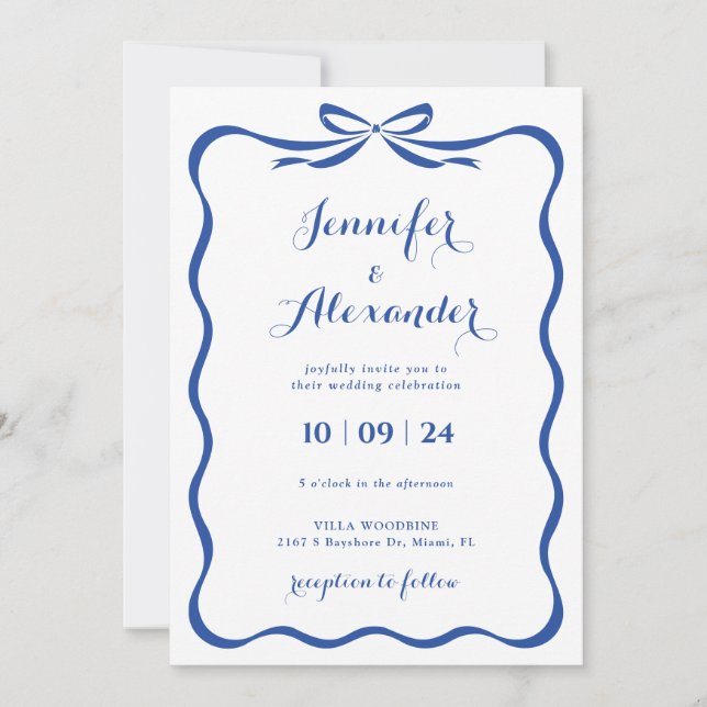 Convite de Casamento Laço Azul (Frente)