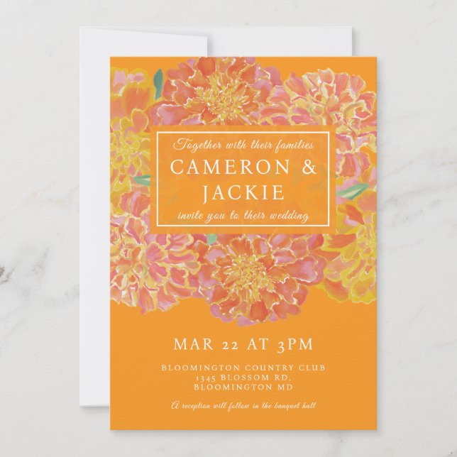 Convite de Casamento Laranja Marigold Vibrante (Frente)