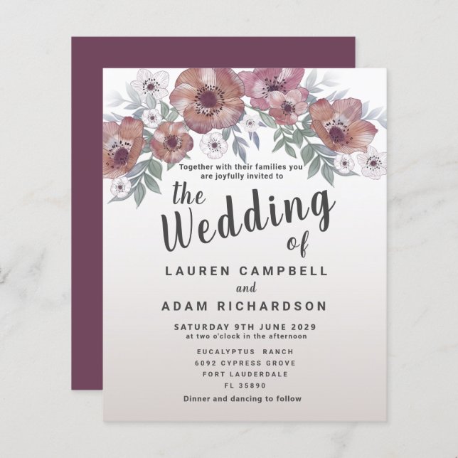 Convite de Casamento Laranja Vermelho Rústico Econ (Frente/Verso)