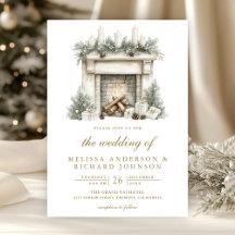 Convite de Casamento Lareira de Natal QR Code Tudo