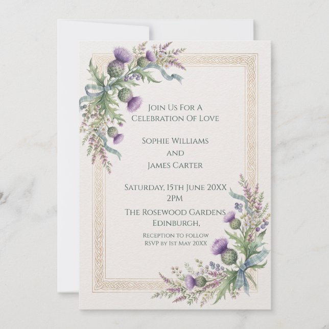 Convite de Casamento Lavanda Cardo (Frente)