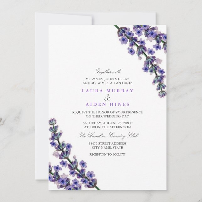 Convite de Casamento Lavanda Elegante (Frente)