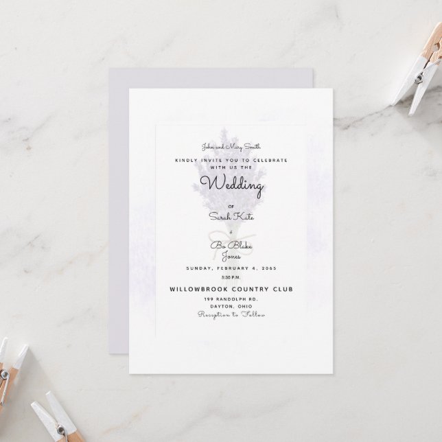 Convite de Casamento Lavanda Noiva Pais Listados (Frente/Verso In Situ)