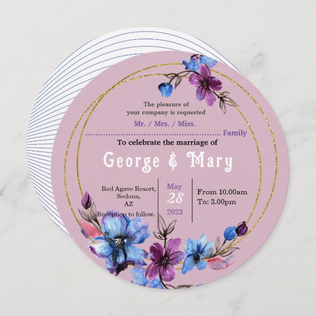 Convite de Casamento Lavendra Circle (Frente/Verso)