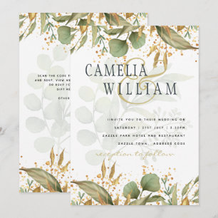 Convite de Casamento LeahG Botanical Greenery Gold