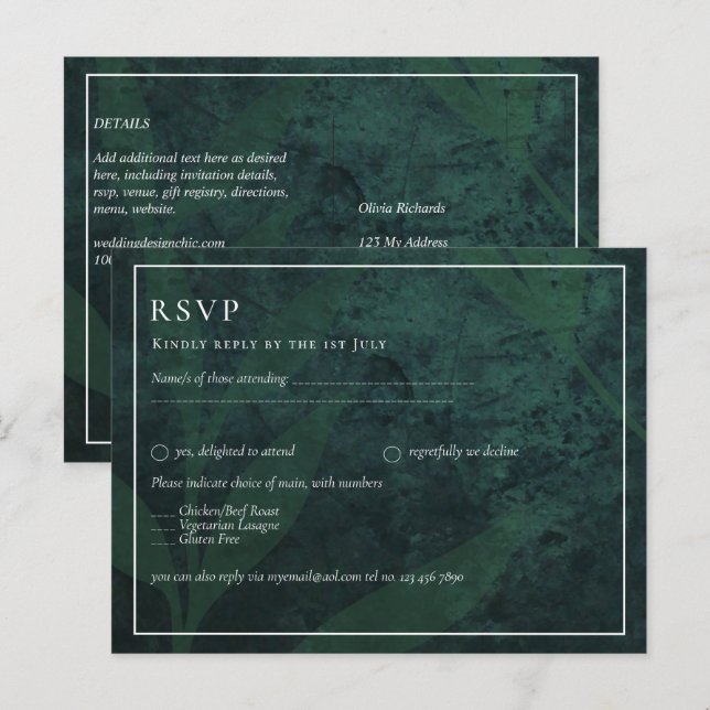Convite de casamento LeahG Emerald Green Leaves Wh (Frente/Verso)