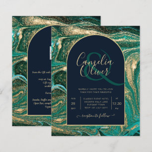 Convite de Casamento LeahG Esmeralda Dourado Ágata