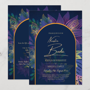 Convite de casamento LeahG Navy Purple Gold TONS D