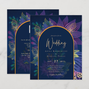Convite de casamento LeahG Navy Roxo Dourado TONS