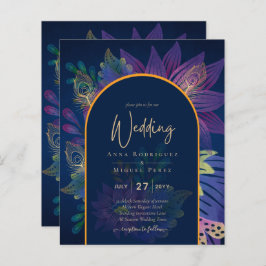 Convite de casamento LeahG Navy Roxo Dourado TONS 