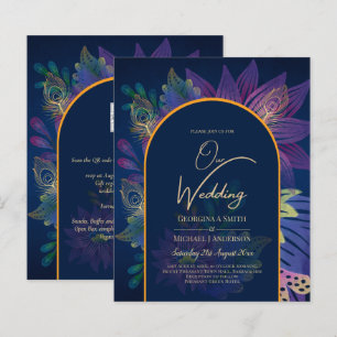 Convite de casamento LeahG Navy Roxo Dourado TONS