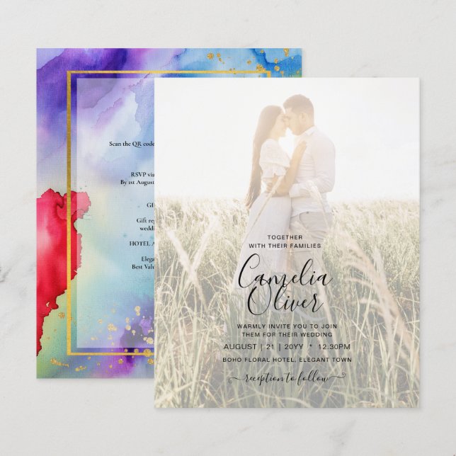 Convite de Casamento LeahG Orgulho Arco-Íris Tinta (Frente/Verso)