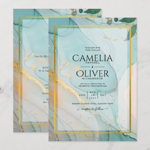 Convite de Casamento LeahG Sea Glass Azul Turquesa