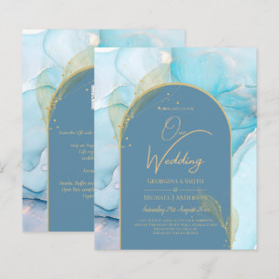 Convite de Casamento LeahG Sea Glass Gold Ink Aqua
