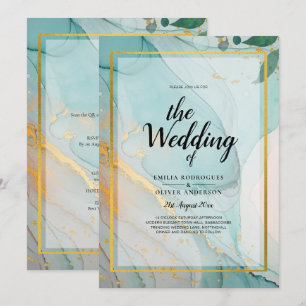 Convite de Casamento LeahG Sea Glass Teal Gold INK
