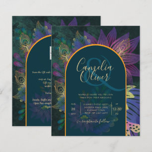 Convite de Casamento LeahG Verde Roxo Dourado TONS