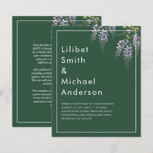 Convite de casamento LeahG Verde Roxo WISTERIA