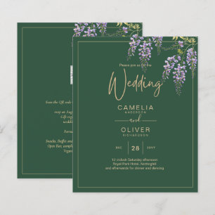 Convite de casamento LeahG Verde Roxo WISTERIA