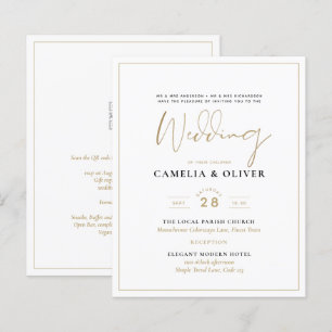 Convite de Casamento LeahG White Gold Classic Typo