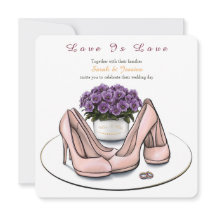 Convite de Casamento Lésbico de Flores Violeta Ele