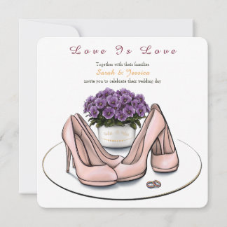 Convite de Casamento Lésbico de Flores Violeta Ele