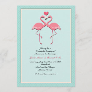 Convite de Casamento Lésbico Flamingos Flamejantes
