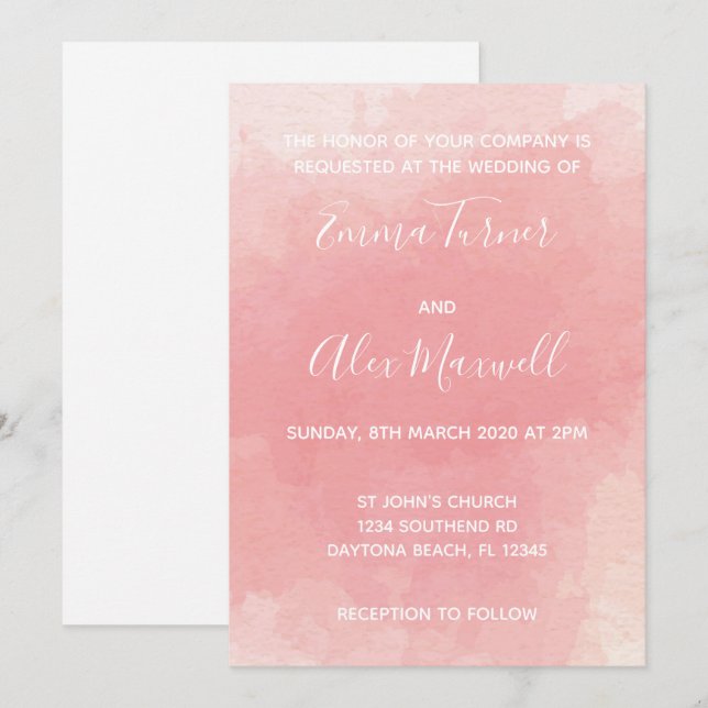 Convite de Casamento | Letra em Aquarela Rosa (Frente/Verso)