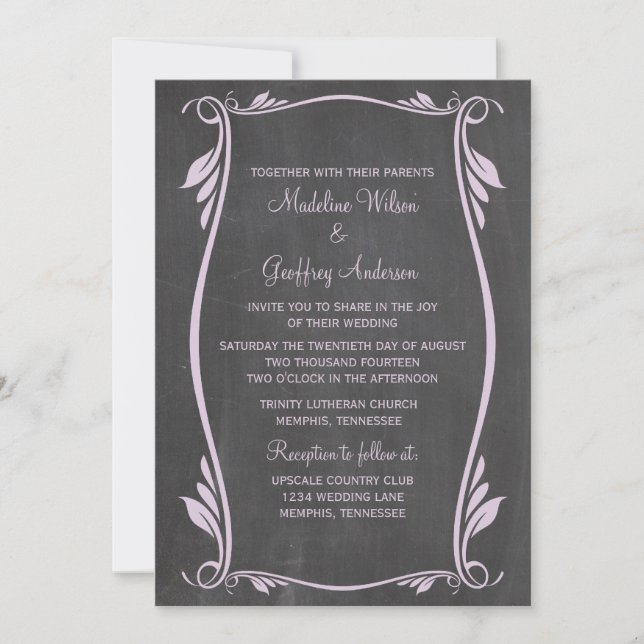 Convite de casamento Lilac Flourish Chalkboard (Frente)