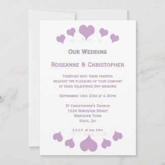 Convite de Casamento Lilac Hearts Design